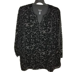 Maggie Barnes Women Plus Burned Velour Blouse Top Sz 3X Black Event Party